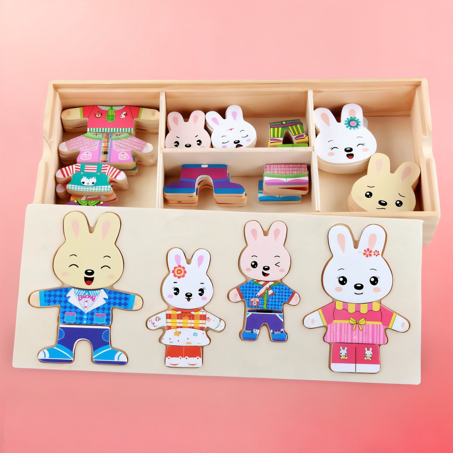 Puzzle Habillage en Bois – Éléphant & Ours à Habiller