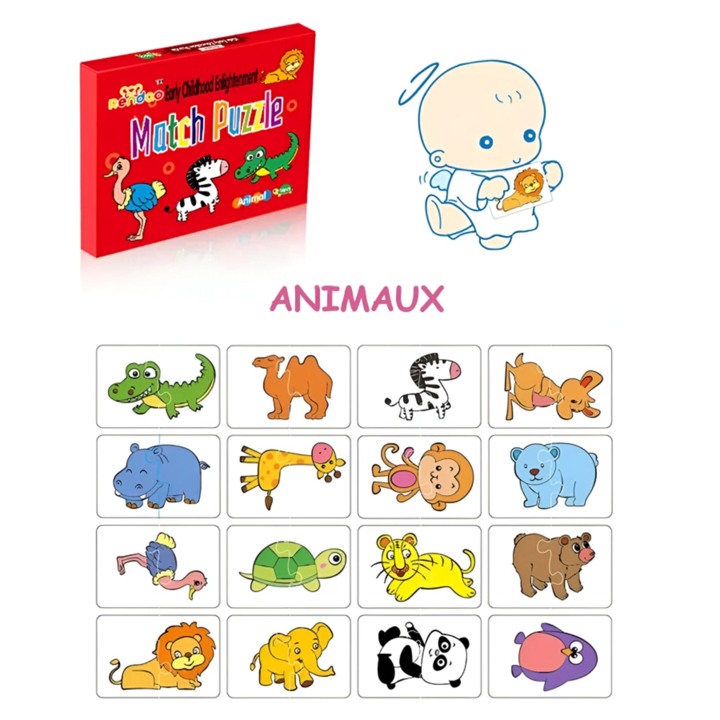 Puzzle Éducatif 32 Cartes – Jeu d'Éveil Cognitif pour Enfants