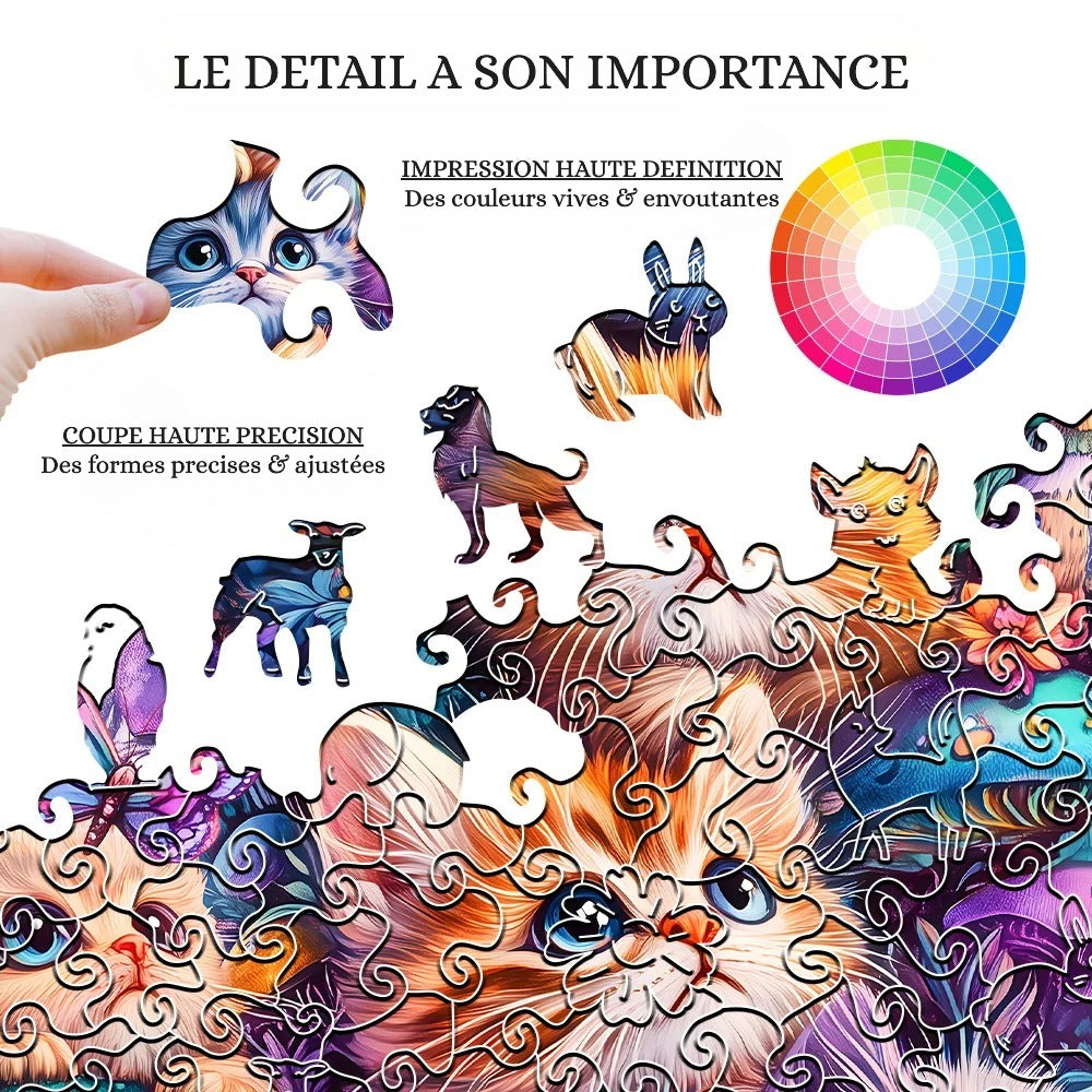 Puzzle en Bois Chattons Mignon 🍄🐱 | Cadeau Irrésistible