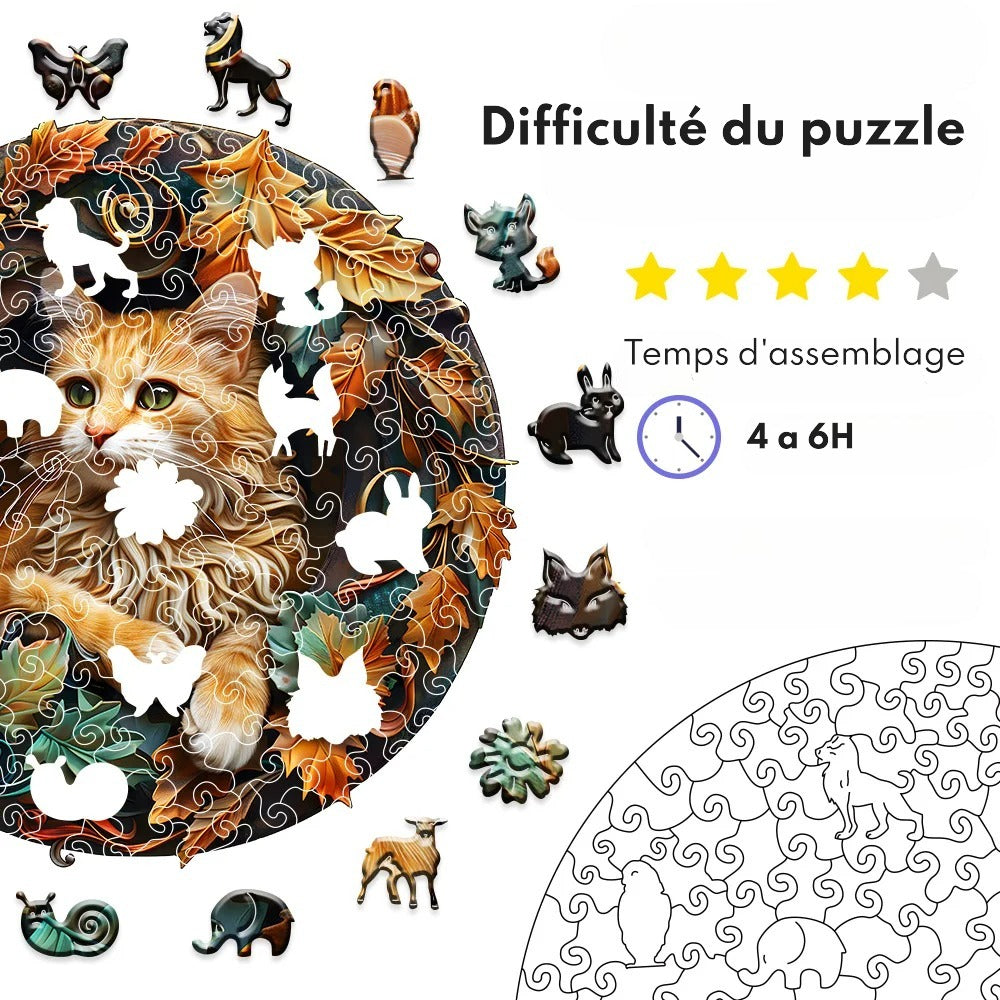 Puzzle en Bois Chat Élégant 🐱 – Un Félin Sophistiqué au Style Chic et Majestueux
