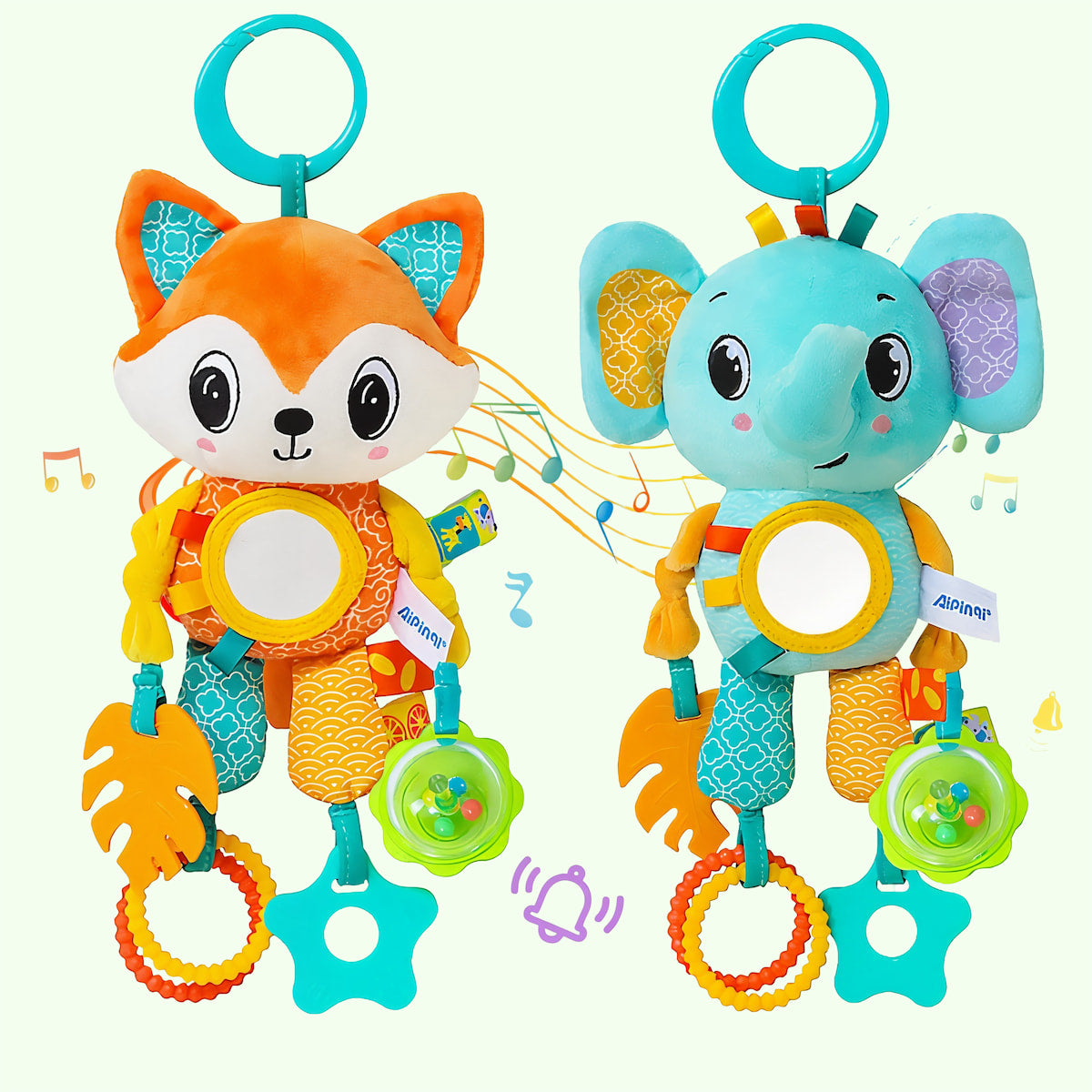 Peluche Sensorielle Suspendu 4-en-1 – Éveil, Dentition & Douceur en Voyage
