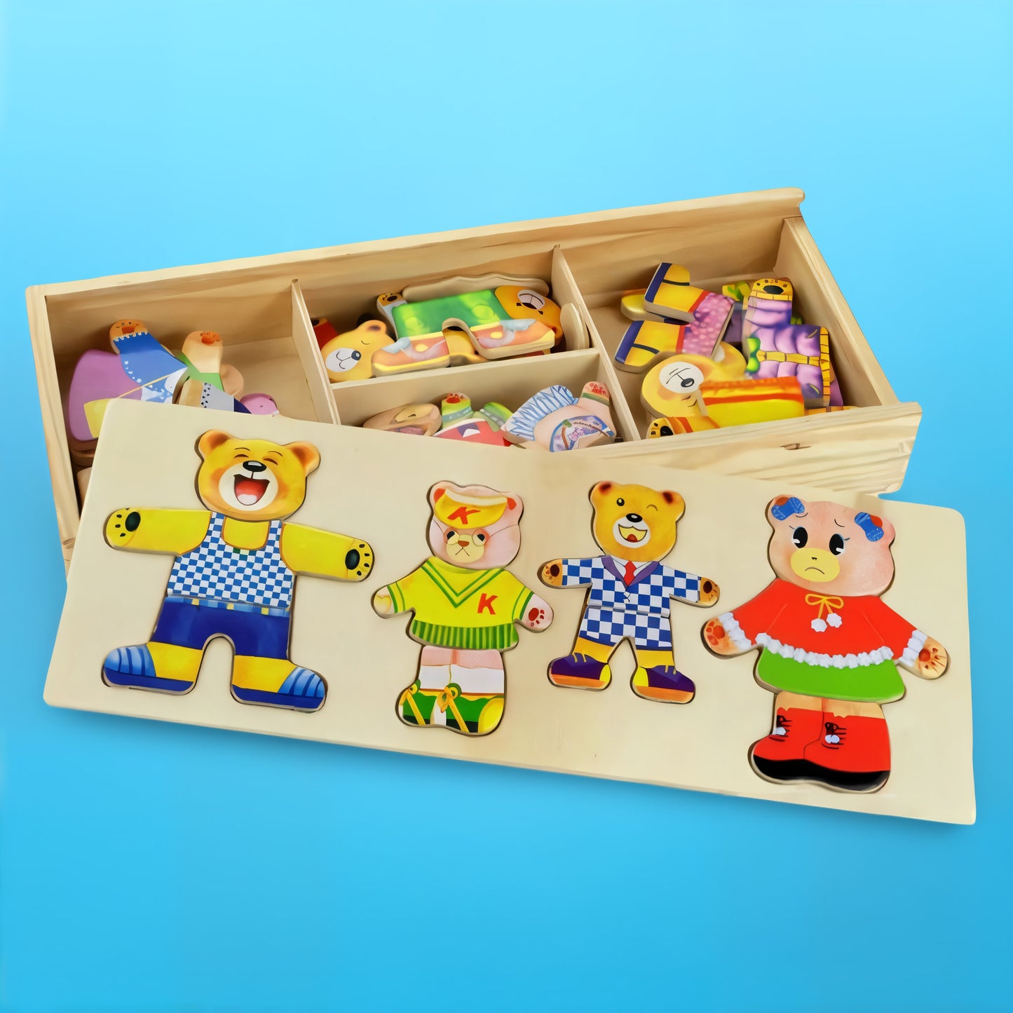 Puzzle Habillage en Bois – Éléphant & Ours à Habiller