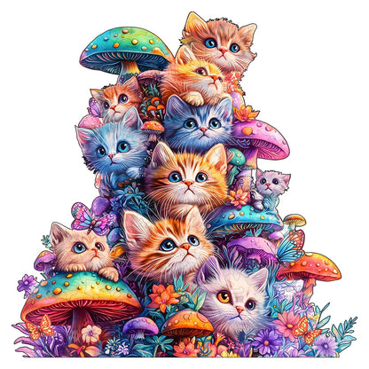 Puzzle en Bois Chattons Mignon 🍄🐱 | Cadeau Irrésistible