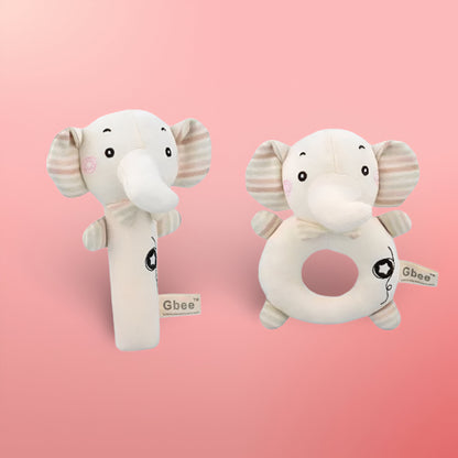 Lot de 2 Hochet Main Bébé en Coton Bio – Jouet Apaisant Doux
