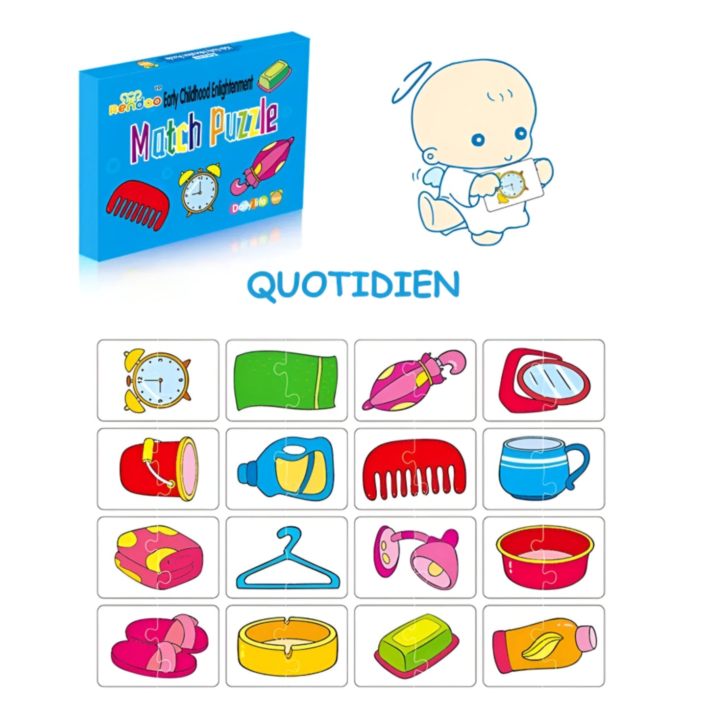 Puzzle Éducatif 32 Cartes – Jeu d'Éveil Cognitif pour Enfants
