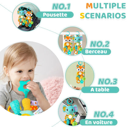 Peluche Sensorielle Suspendu 4-en-1 – Éveil, Dentition & Douceur en Voyage
